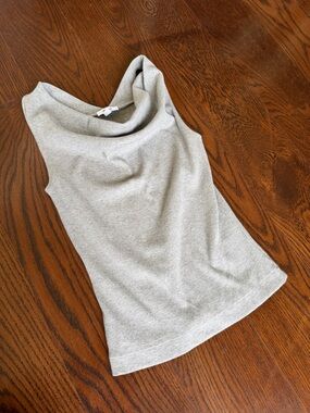 Ribbed Cowl Neck Top Vest in Light Heather Gray by REISS